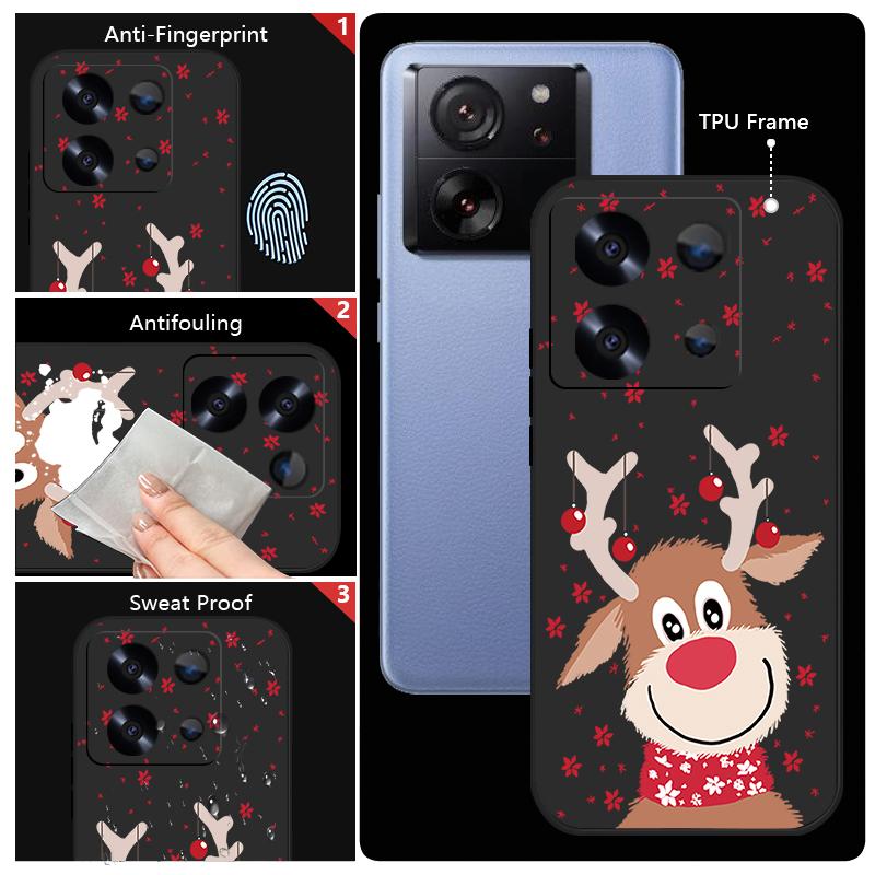 Cute Christmas Elk Printed Lanyard Phone Case For Xiaomi Redmi Note 14 13 12 Pro Note 13 14 Pro Plus 5G 13 13C 4G 11 10 Pro Silicone Cover