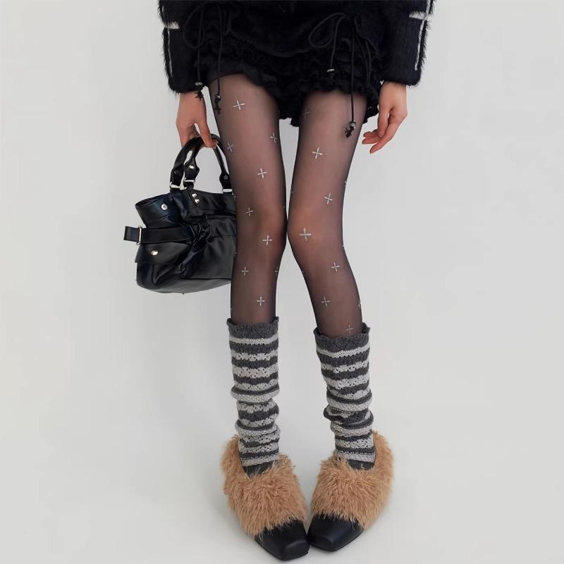 Y2K Aesthetic Cross Pattern Thin Tights Stylish Gothic Sheer Socks Anti-Snagging Pantyhose Leggings For Women Elastic Stockings