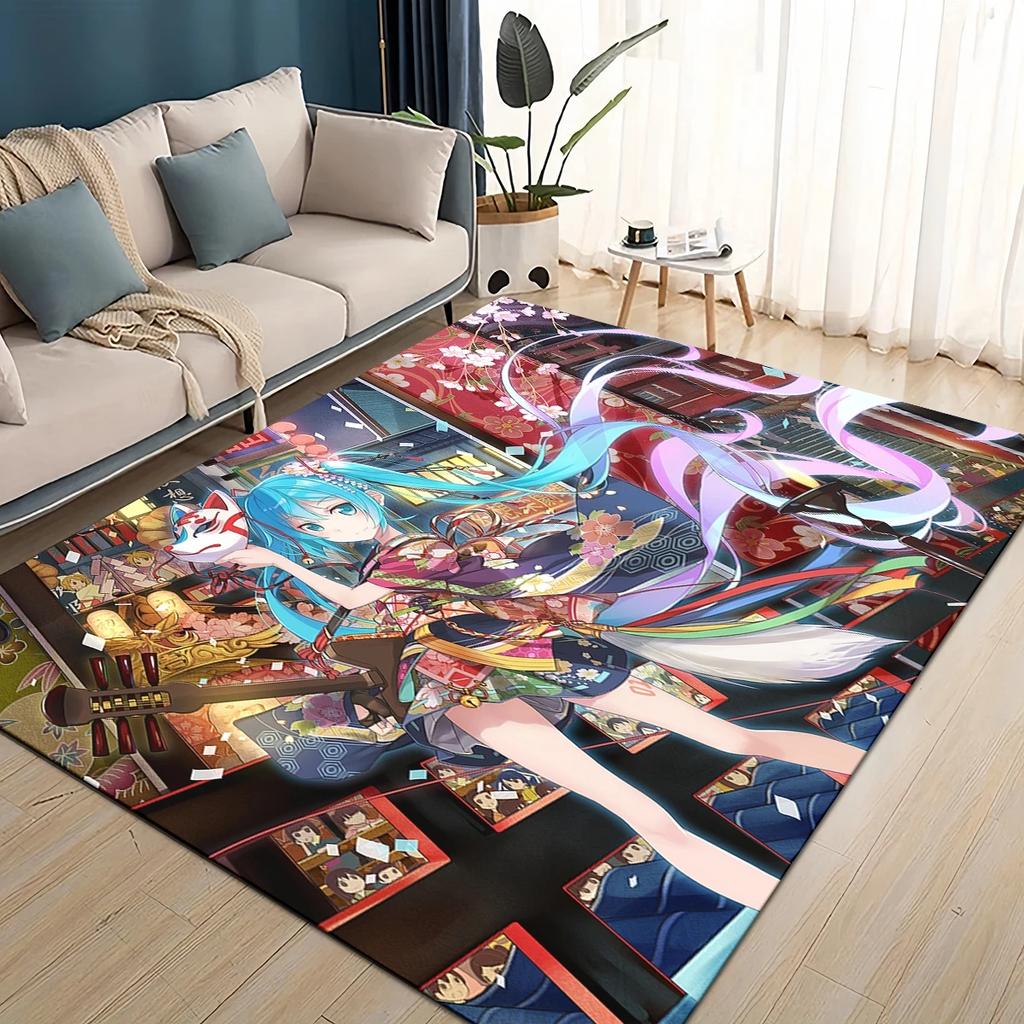 3D M-MIKUS Music VOCALOID Cartoon Girl Rug Carpet for Living Room Bedroom Home Decor,kids Play Non-slip for Sofa Doormat