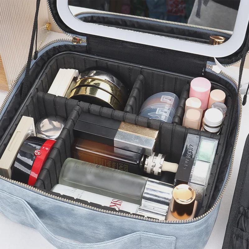 LED Light Cosmetic Bag with Large Capacity and Full-Screen Mirror