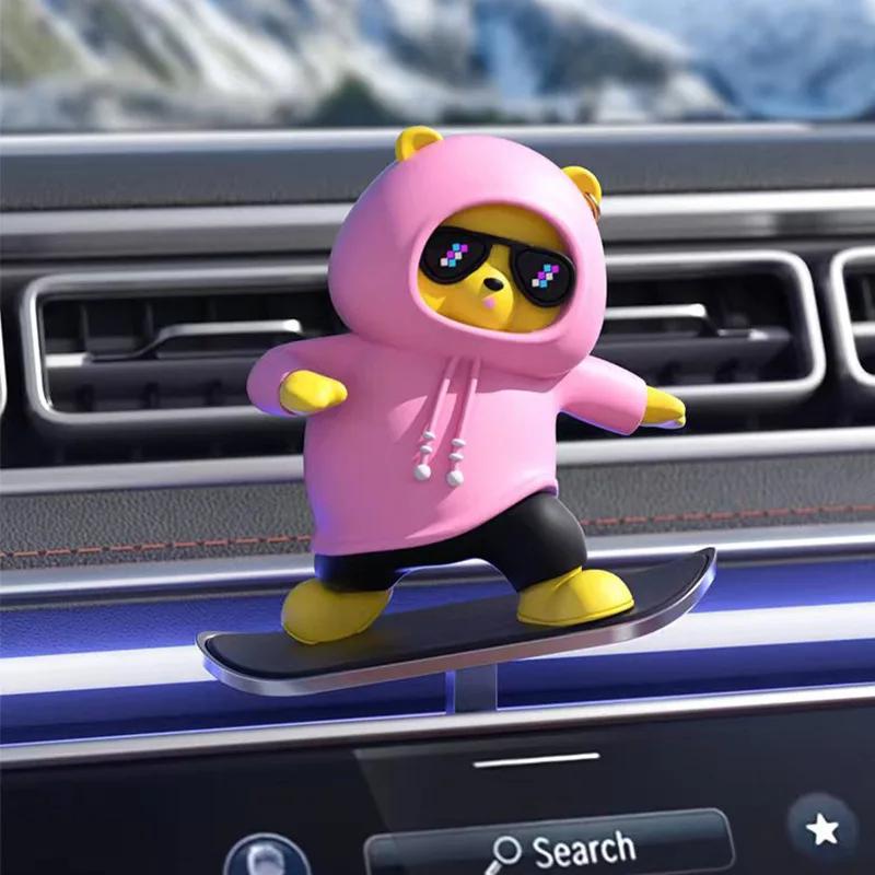 For Model 3 Model Y Car Interior Decoration Cute Bear Skateboard Slide Auto Ornaments With Slide Rail car Decoration Accessories