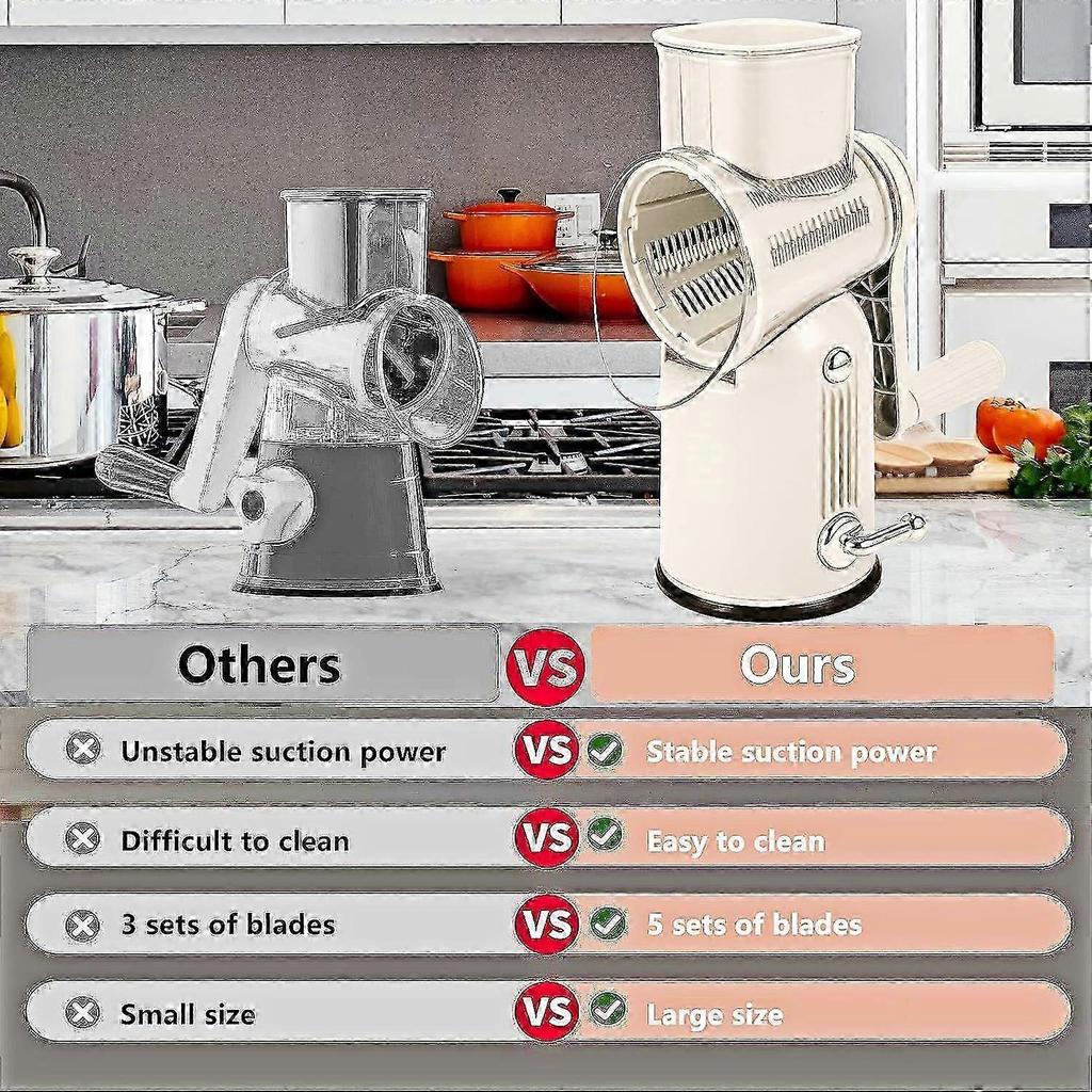Rotary Cheese Grater with Handle Vegetable Shredder with 5 Interchangeable