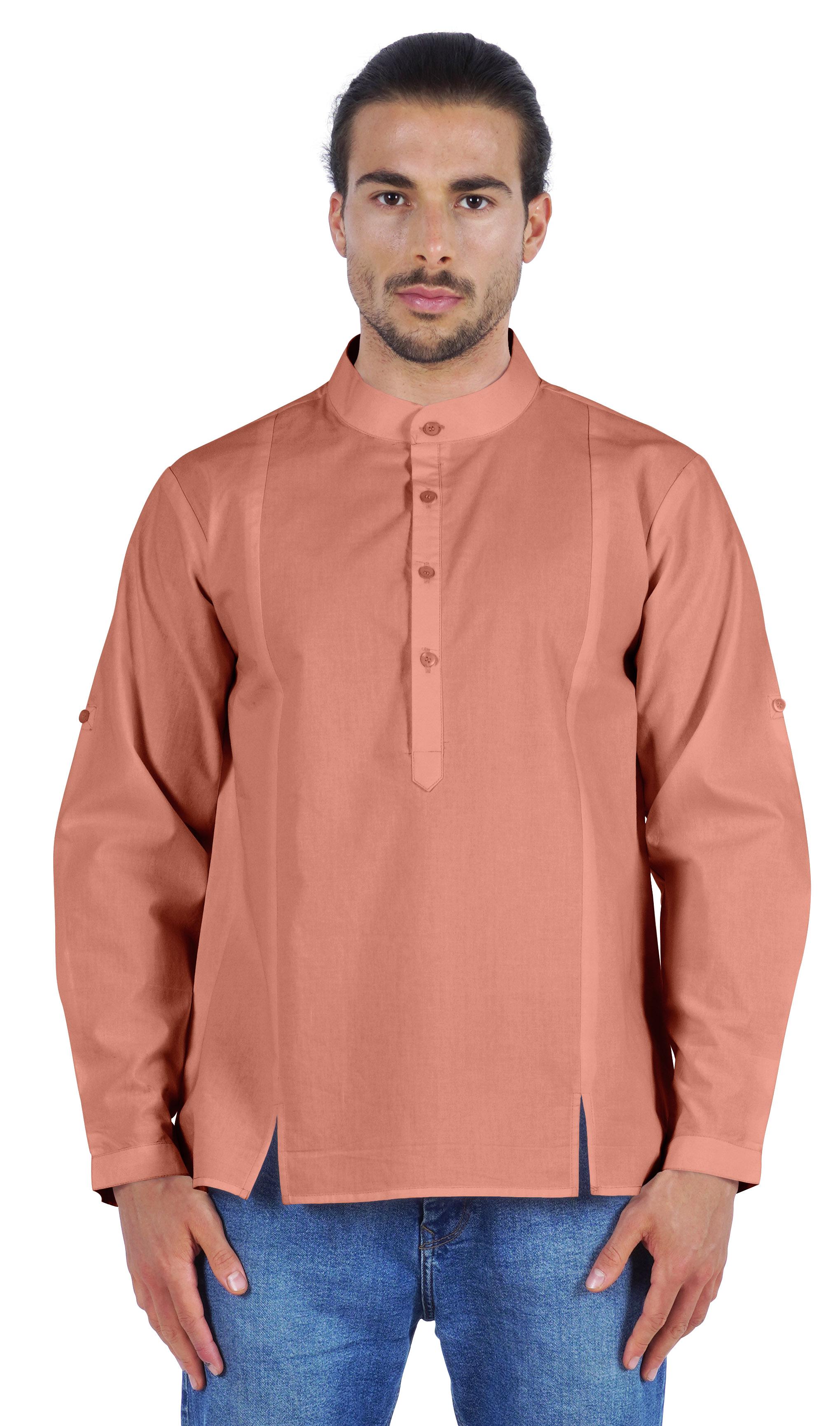 

Індійська чоловіча сорочка Atasi з довгим рукавом повсякденна коротка з коміром-мандарином XL рожевий