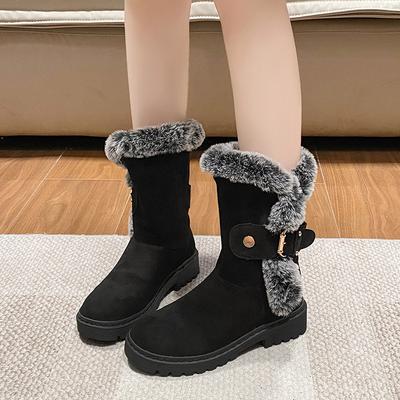 Damen Mid-Calf Stiefel 2025 Outdoor Luxus Stiefeletten Runde Zehenpartie Slipper Damenmode Bequem Warm Schneestiefel Damen