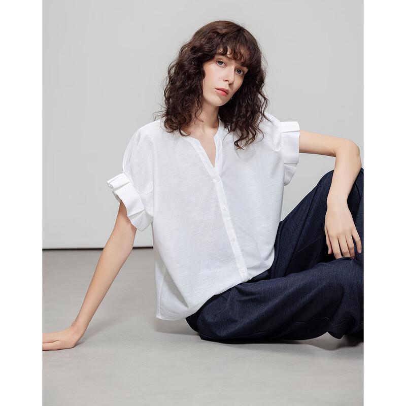 Demana Women s V-Neck Pleated Ruffle Sleeve Blouse XL