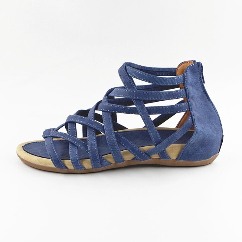 New Women Open Toe High Tops Sandals Comfy PU Leather Hollow Out Summer Shoes Boho Style Bandage Back Zipper Beach Shoes