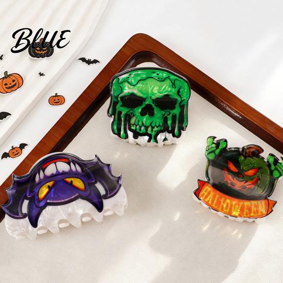 Half-tied Hair Clip Back Head Claw Reinforced Shark with Elastic Base Halloween Skull Transparent Acrylic Claw Pumpkin Bat Patterns for Bun