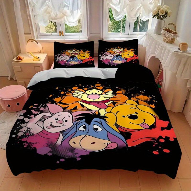 3pcs Disney Winnie The Pooh Friends Printed Quilt Set Soft and Comfortable Quilt Cover for Bedroom, Guest Room Bedding Set S025