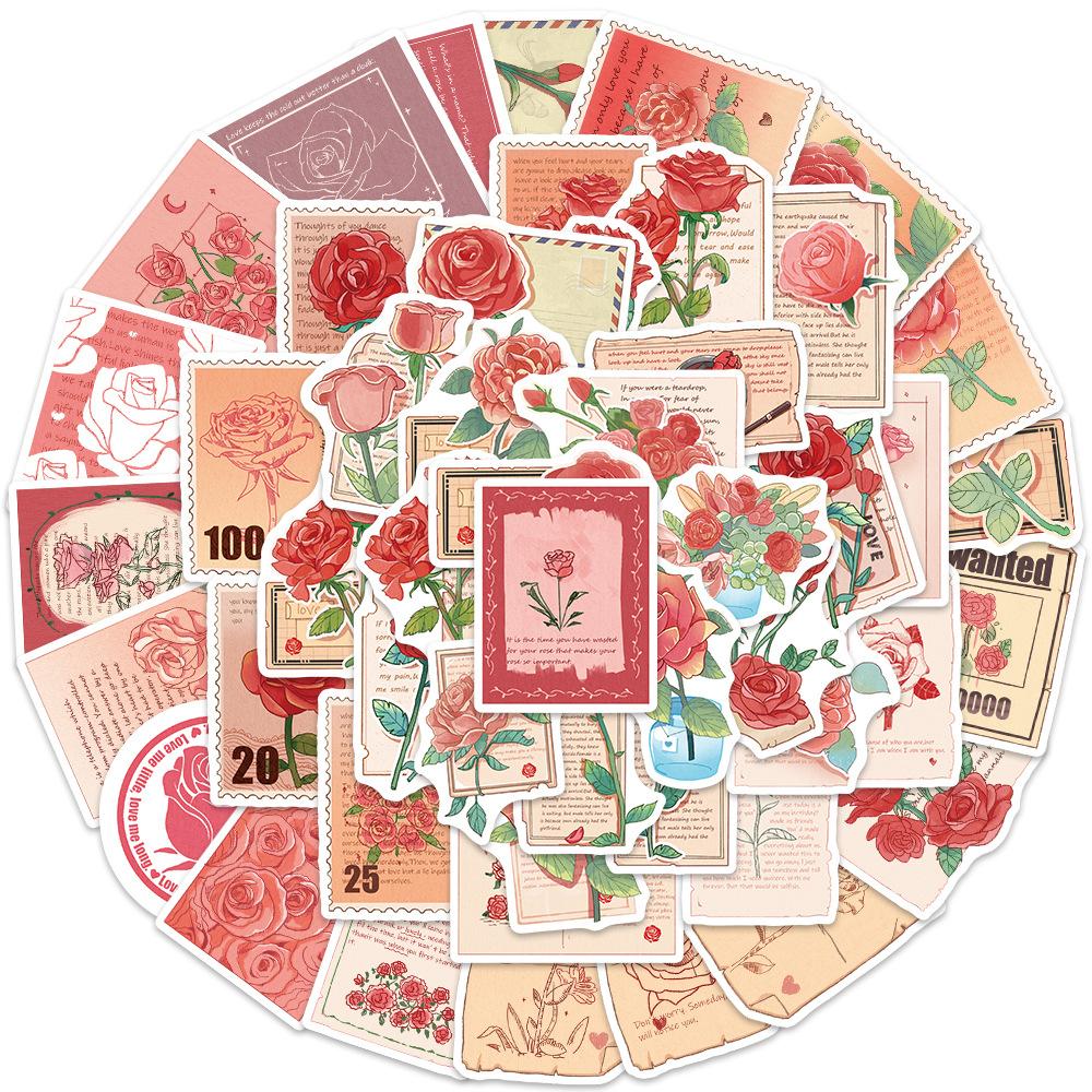 50 Cartoons Gifts for People with Roses and Graffiti Stickers Personalized Decorative Guitar Notebook Suitcase DIY Waterproof Stickers