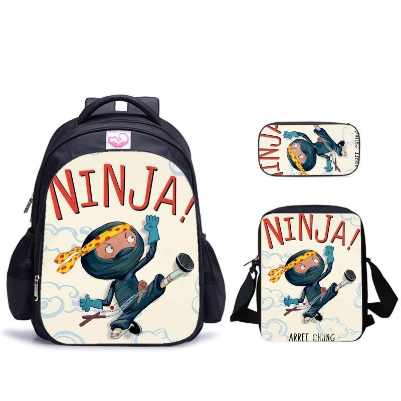 Ninja Kidz Dreiteiliges Schulset, Schultasche Satchel Federmäppchen Aufbewahrungskombination für Jungen und Mädchen