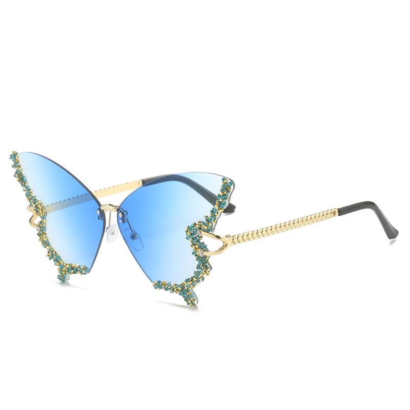 Luxury Party Sunglasses Women Butterfly Diamond Rhinestones Personality Flash Shades Tint Color Travel Blogger Glasses