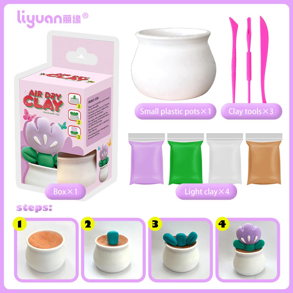 4-Color Ultra-Light Clay Succulent Pot DIY Handmade Modeling Clay Toy Set for Kids
