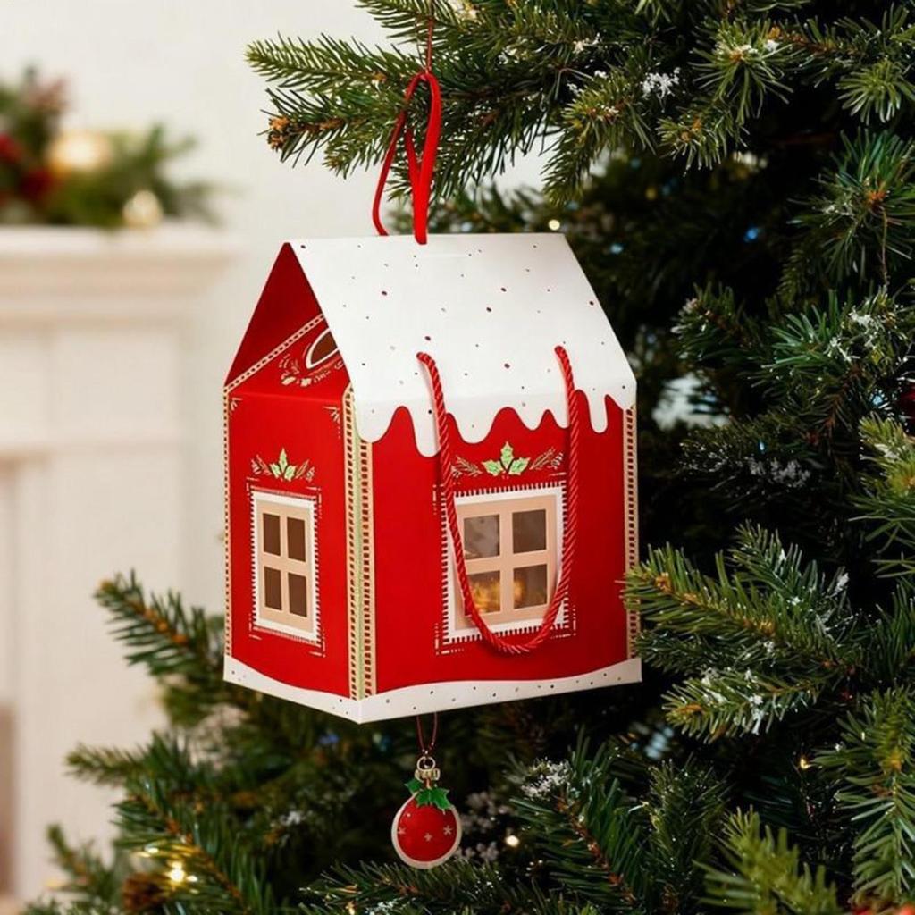 Christmas Cookie Boxes House Shaped 3D Box Bakery Cottage for Chocolate Snacks Treats Packaging Christmas Winter Holiday Party