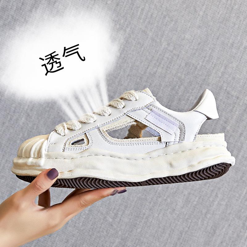 

Shell head dissolved bottom sandals women s 2025 summer new women s platform casual shoes sports versatile leather women s shoes 35 бежевый