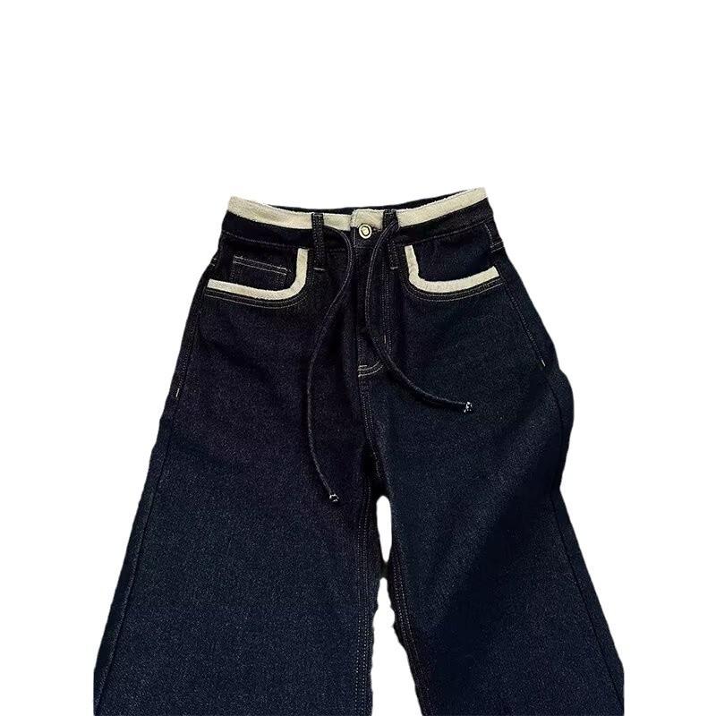 Simple and versatile velvet jeans for women's winter pear-shaped body straight-leg pants with a sense of design