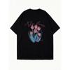 Oversized T Shirt Black Tulip Flower Romantic Print Casual Wear For Women Summer Outfit Streetwear Fashion Top