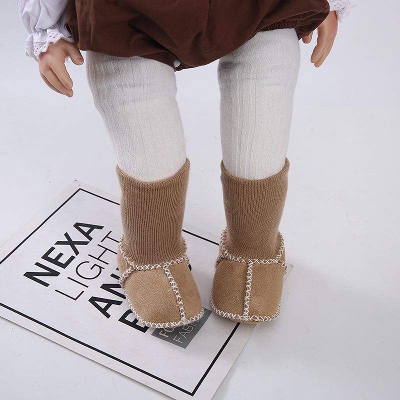Lambskin Baby Shoes with Soft Sole and Fleece Lining - Thickened One-Piece Infant and Toddler Walking Socks