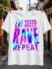 Glanzend Neon Eat Sp Rave Repeat Typografie In Elektrisch Roze Blauw En Paars Levendige Viering Unisex Alle T-shirts