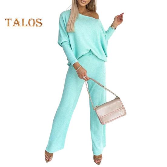 2 Pcs/Set Women Top Pants Set Round Neck Long Sleeves Sweatshirt Elastic Waist Wide Leg Sweatpants Sport Outfit Autumn Casual Tracksuit