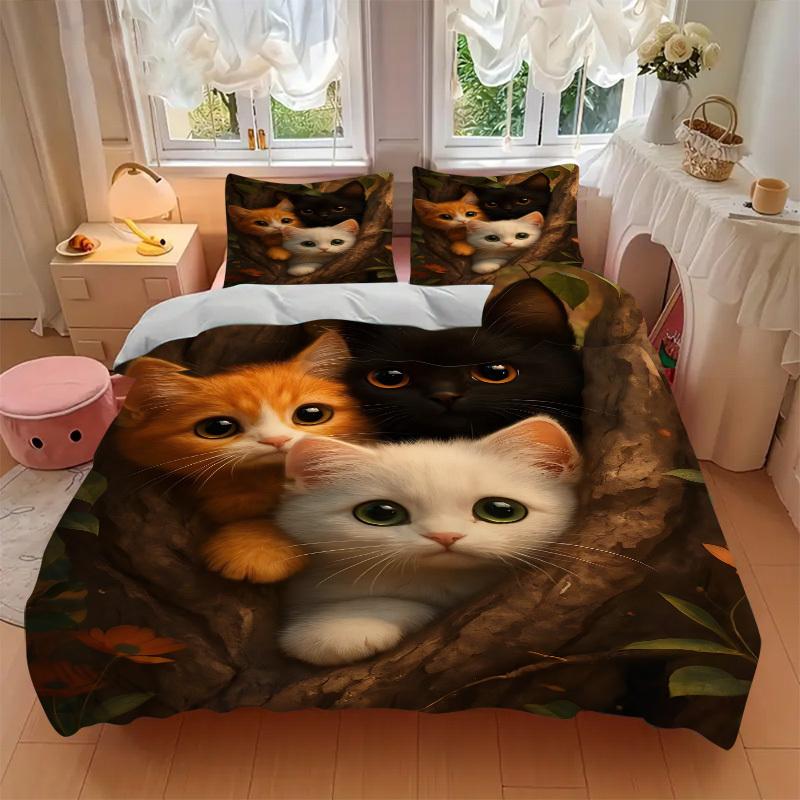 3pcs Kitten Tree Duvet Cover Set, 1 Duvet Cover + 2 Pillowcases (No Insert), High-Definition Print, Home & Dorm Set yy251208099