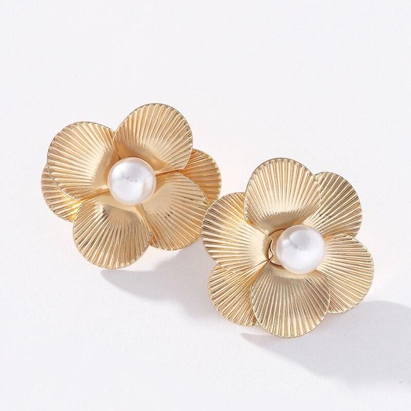 

Pinkdudu простые золотые серьги с искусственным жемчугом, модные креативные металлические серьги-гвоздики с 6 лепестками для женщин, ювелирные изделия, подарки PD707 золотой