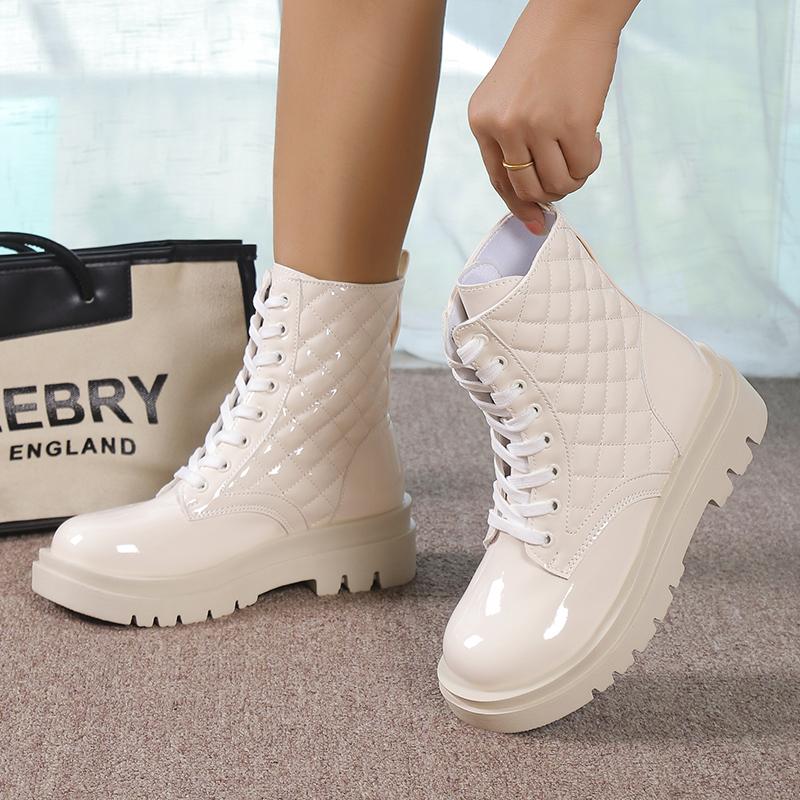 

fashion Women s Shoes 2024 Hot Sale Front Lace-up Women s Boots Fashion Sewing Modern Boots Women New Plus Size Round Toe Ankle Boots 35 чёрный