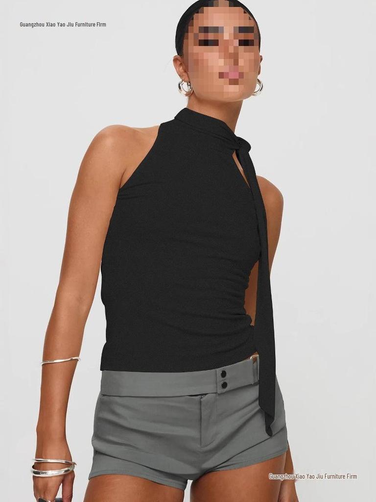 Summer Sleeveless Halter Strap Backless Crop Top for Women