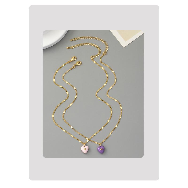 Meier K-stylefashionable Purple Enamel Dripping Glaze Heart Necklace Clavicle Chain Stacked Inssweater Chain