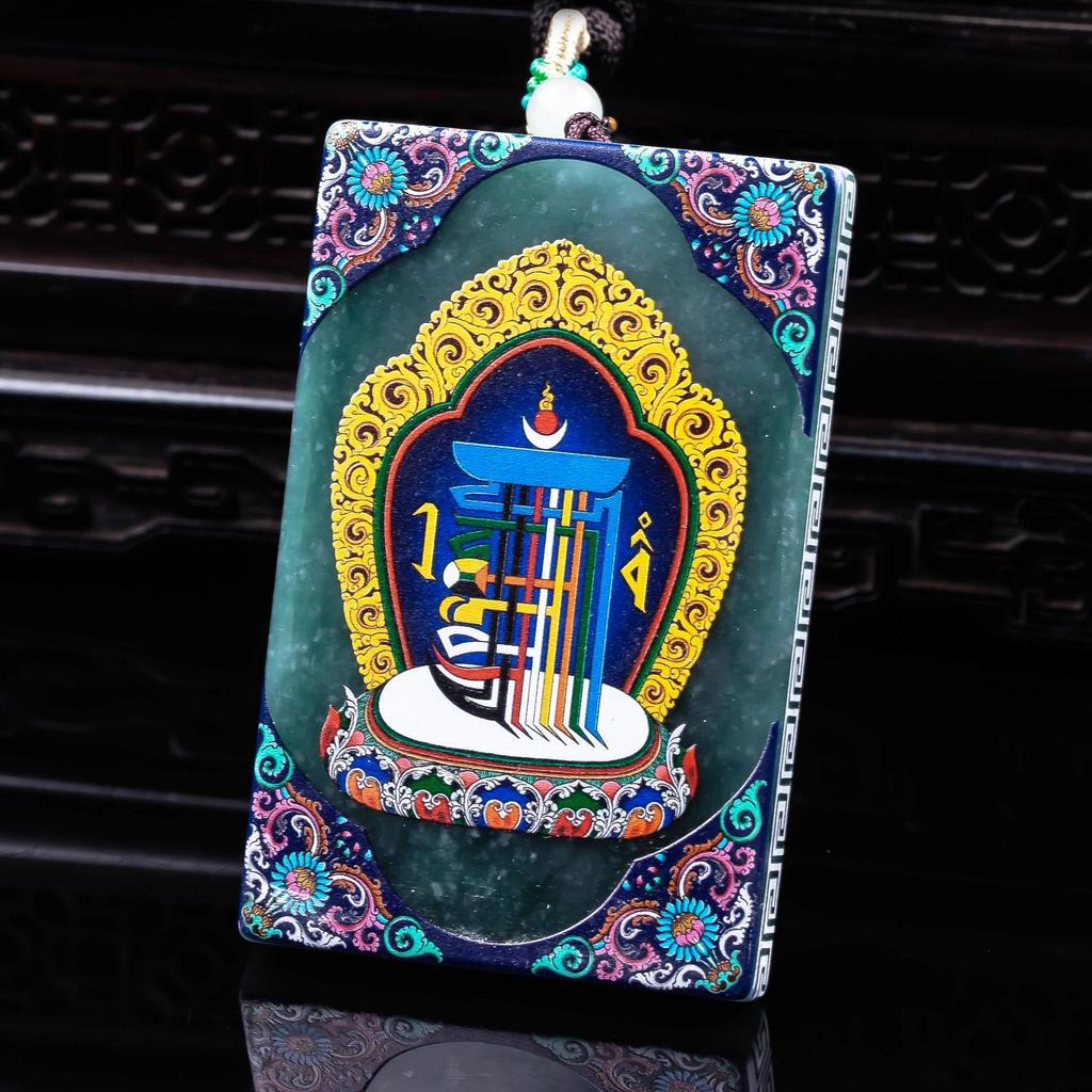 Exquisite High-Ice Grade A Natural Jade Pendant - White Tara Blue Water Design