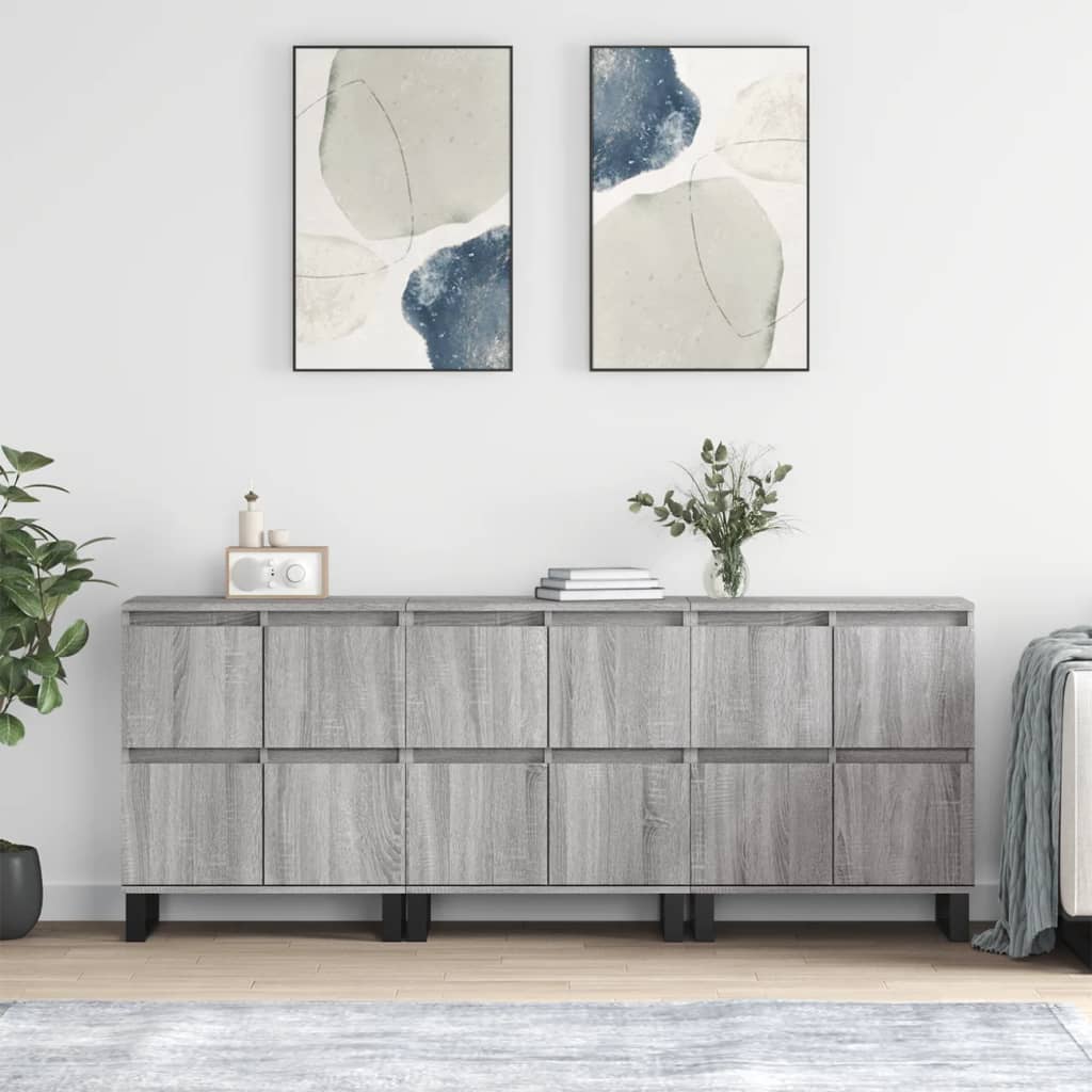 Sideboards 3 pcs Grey Sonoma Particleboard