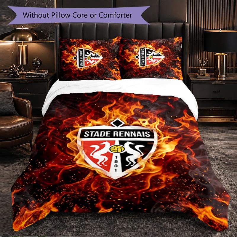 Stade Rennais FC Themed Bedding 3Pcs Duvet Cover Set Decorative Bed Linen For Teen Room Home Decoration