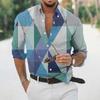 2025 Geometric Three-dimensional 3D Printed Casual Lapel Long-sleeved Shirt Spring and Autumn Men's Trendy Versatile Shirt for Men