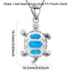 Women's Marine Turtle Opal Pendant Necklace with Sweater Chain Silver Plated Copper Alloy Blue Fire Opal Inlaid Coastal Design