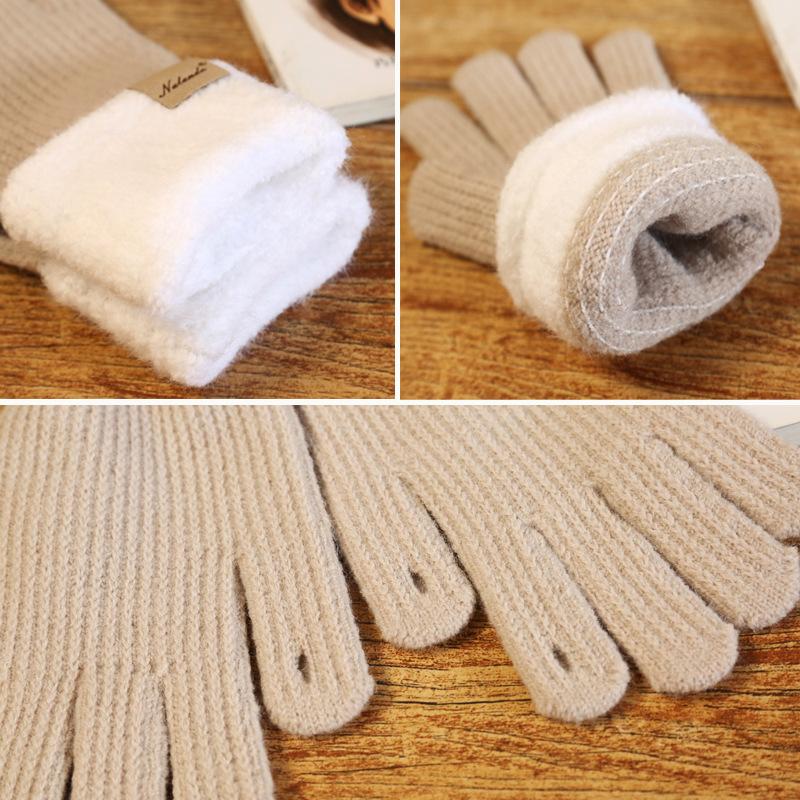 New Women's Thickened Thermal Gloves Winter Simple Plush Splicing Versatile Dew Finger Knitted Gloves