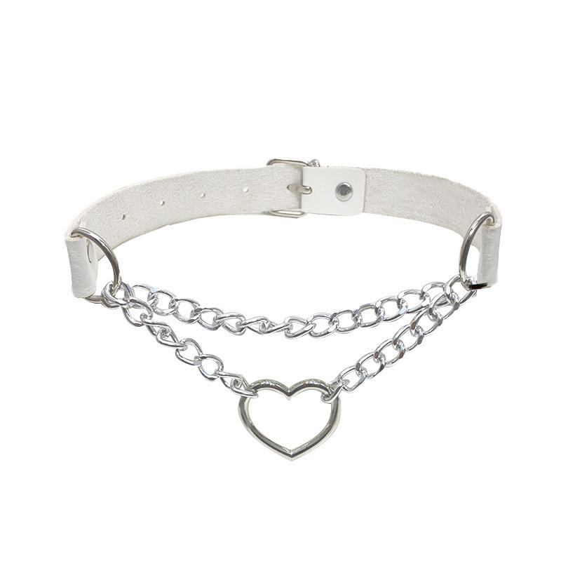 European & American Retro Heart Pendant Leather Choker Necklace - Peach Heart Shape Chain Jewelry