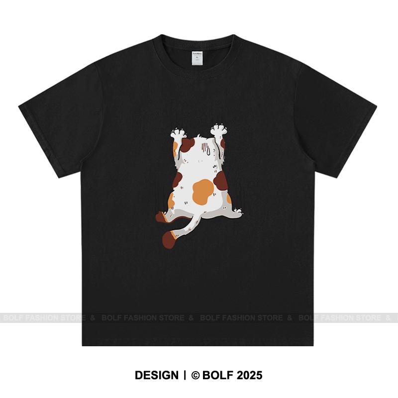 Kawaii Katt Herr T-shirt 100% Bomull Oversize Chibi Kattunge Grafiska T-shirts för Män Söt Djurälskare Japansk Streetwear