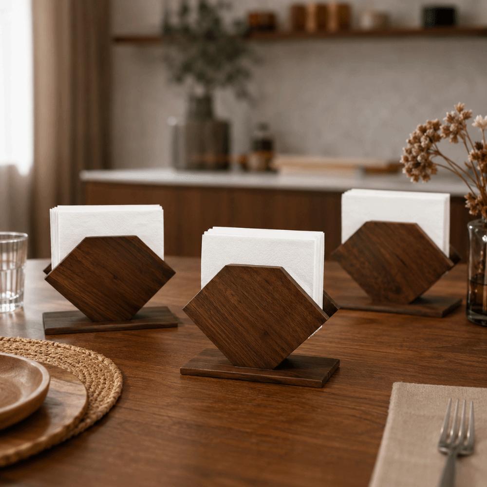 Wooden Napkin Holders No-slip Freestanding Tissue Storage Rack with Toothpick Case Stable Desktop Paper Organizer Countertops