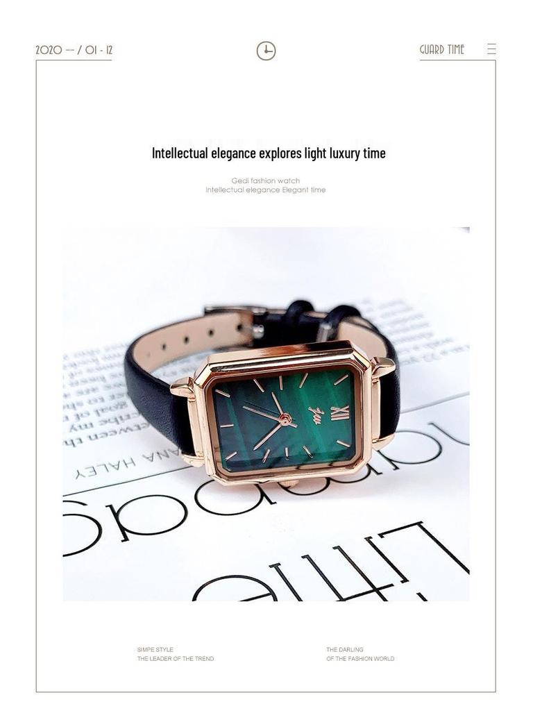 JW Mode-influencer Malachiet Textuur Leerband Quartz Horloge met Groot Wijzerplaat