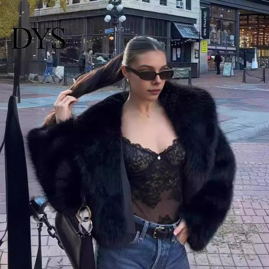 Individual Style Coat Auutmn Winter Lady Cardigan Faux Fur Thickened Plush Turn-down Jacket Collar Pure Color Long Sleeves Solid Women