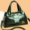 Women’s Crocodile Texture Top Handle Bag with Gold Buckle Casual Chic Shoulder Handbag for Daily Office Use