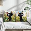 Cute Black Cat - Floral Pillow CoversLiving Room Sofa Cushion Cover, Soft and Comfortable, Bedroom Room Decoration