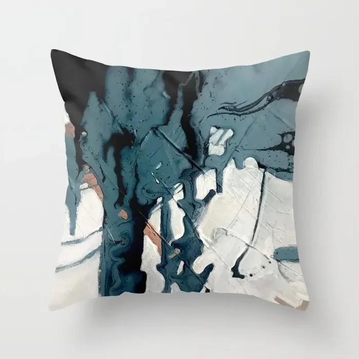 Oil Painting Texture Nordic Blue Agate Marble Abstract Pillowcase Soft Sofa Decoration Car Home