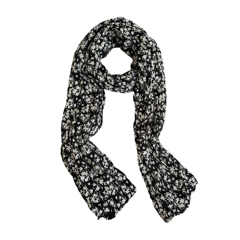 Scarf new versatile literary floral retro pleated cotton and linen scarf versatile women's silk scarf scarf shawl