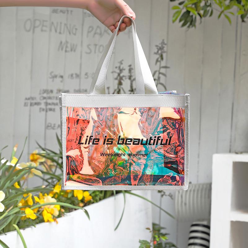 

Лазерна райдужна ПВХ пляжна сумка-тоут - Прозора, герметичний край, багатоцільова сумка для покупок, подарунків та іншого срібло сірий колір