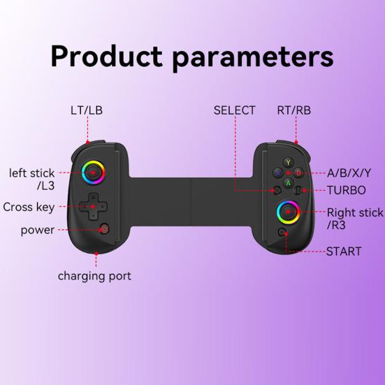 Wireless Game Controller for Android for iOS RGB Light 6-Axis Gyro Vibration Stretchable Tablet PC Gamepad Bluetooth-compatible Gaming Joystick