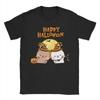 DuDu Bear and BuBu Panda Halloween T Shirt Men's Cotton Tops Aesthetic Kawaii Round Neck Short Sleeve