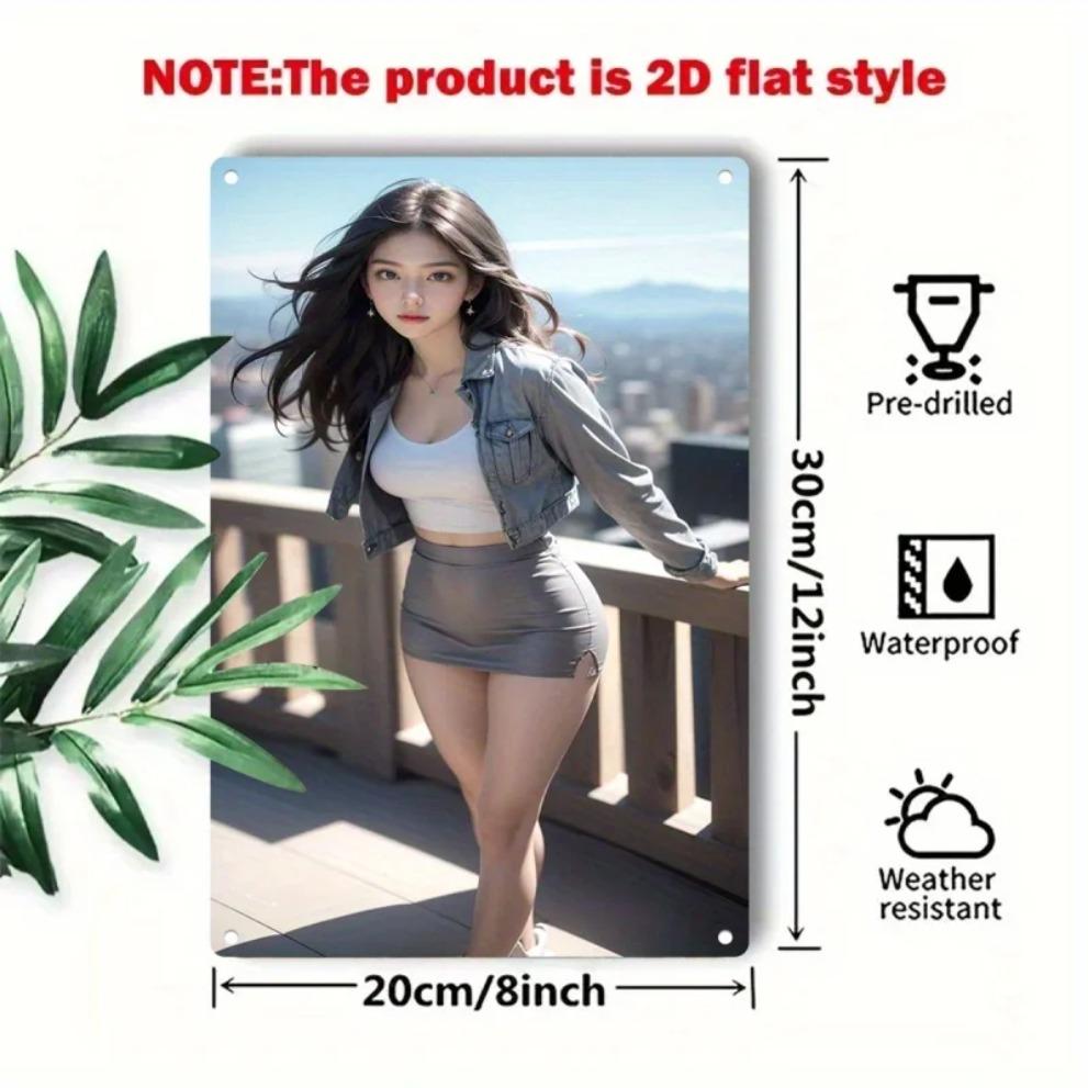 Metal Wall Art - Korean Woman Skyline Iron Sign, Seoul Modern Home Decor Bar Cafe Gift