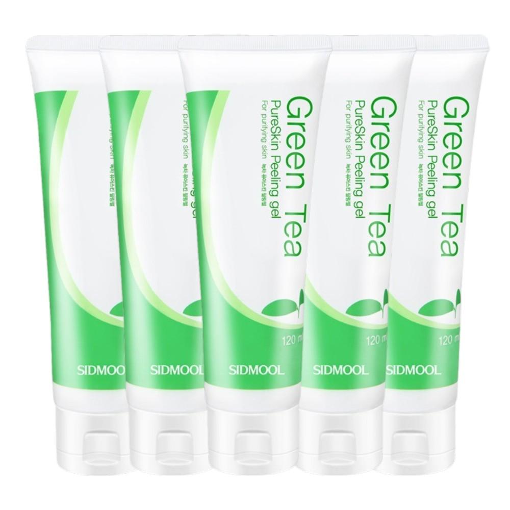 SIDMOOL Green Tea Pure Skin Peeling Gel - Gentle Exfoliating & Smoothing Face Scrub with Jeju Green Tea (120ml x 5pcs Bulk Set)