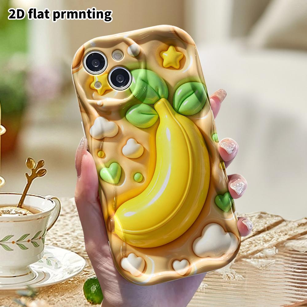 Phone case: 2D flat design suitable for iPhone 18 17 16 15 14 13 Pro protective case, 3D banana, perfect Christmas and Halloween holiday gift