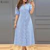 Women Casual V-Neck Loose Half Sleeve Plaid Print Summer Dress